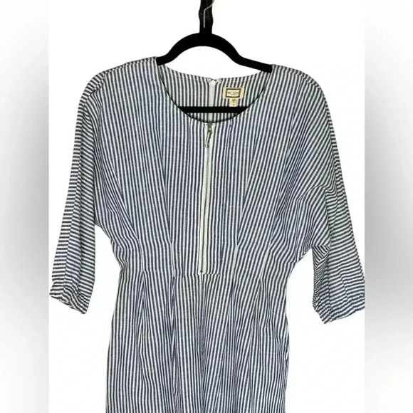 Anthropologie Mo:Vint Linen Midi Striped Blue White Dress XS - Picture 2 of 6